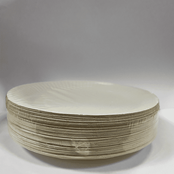 Customizable Disposable Party Supplier Paper Plate Wood Pulp 9 ນິ້ວ 10 ນິ້ວ ແຜ່ນອາຫານເຈ້ຍສີຂາວ (8)