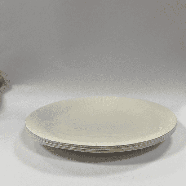 Приспособлива за еднократна употреба Партија добавувач на хартиена чинија дрвена маса 9-инчна 10-инчна чинија за вечера од бела хартија (9)